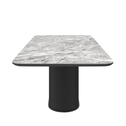 Blakely High Gloss Light Grey Marble Effect Ceramic Coffee Table with Pedestal Base - side view