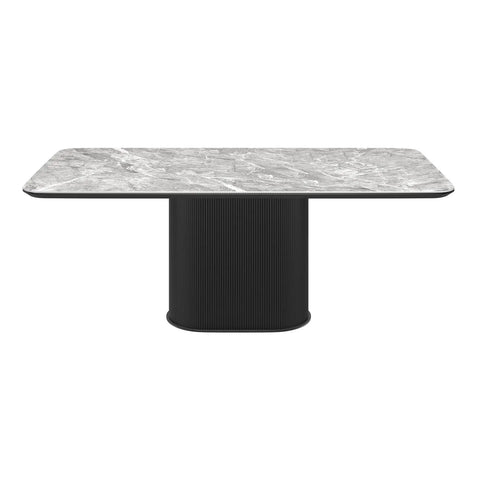 Blakely High Gloss Light Grey Marble Effect Ceramic Coffee Table with Pedestal Base - Front View