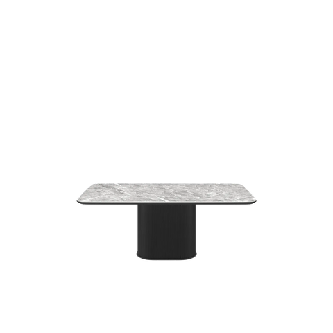 Blakely High Gloss Light Grey Marble Effect Ceramic Coffee Table with Pedestal Base 01