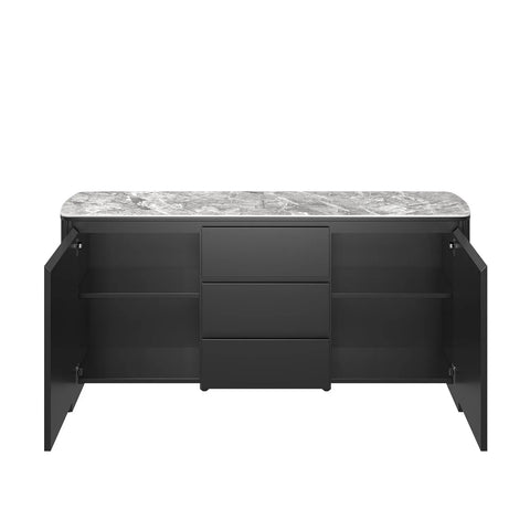 Blakely 2 Door 3 Drawer Sideboard with Grey Ceramic Top - Open Cabinets