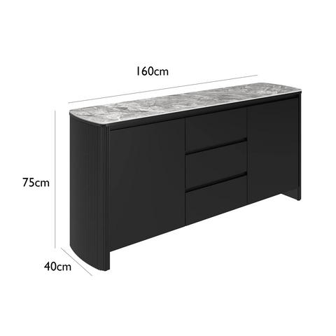 Blakely 2 Door 3 Drawer Sideboard with Grey Ceramic Top - Dimensions 