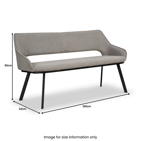 Harley Light Grey Boucle Dining Bench, also available in Distressed Grey Leather - Dimensions 