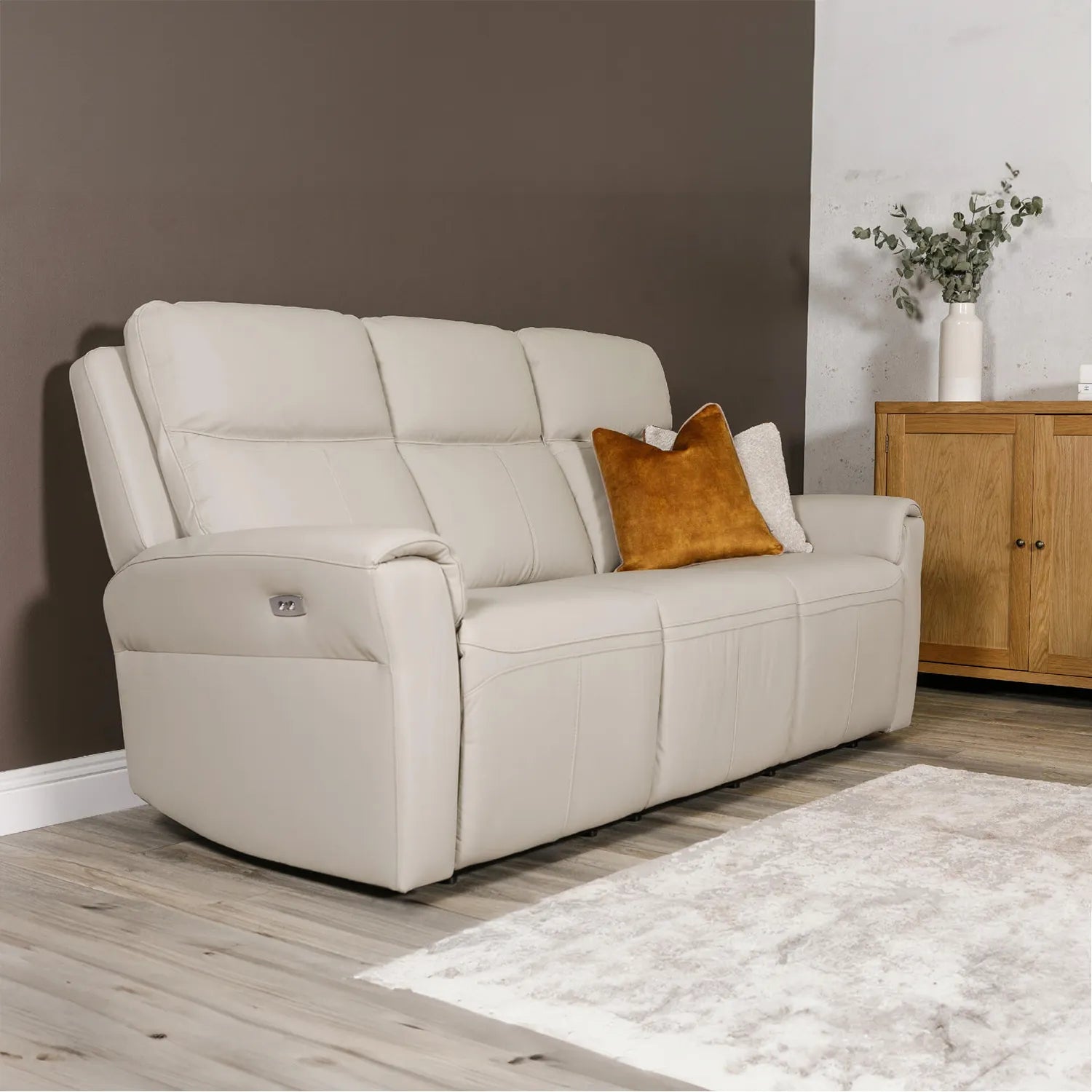 Dylan Stone Leather 3 Seater Power Recliner Sofa