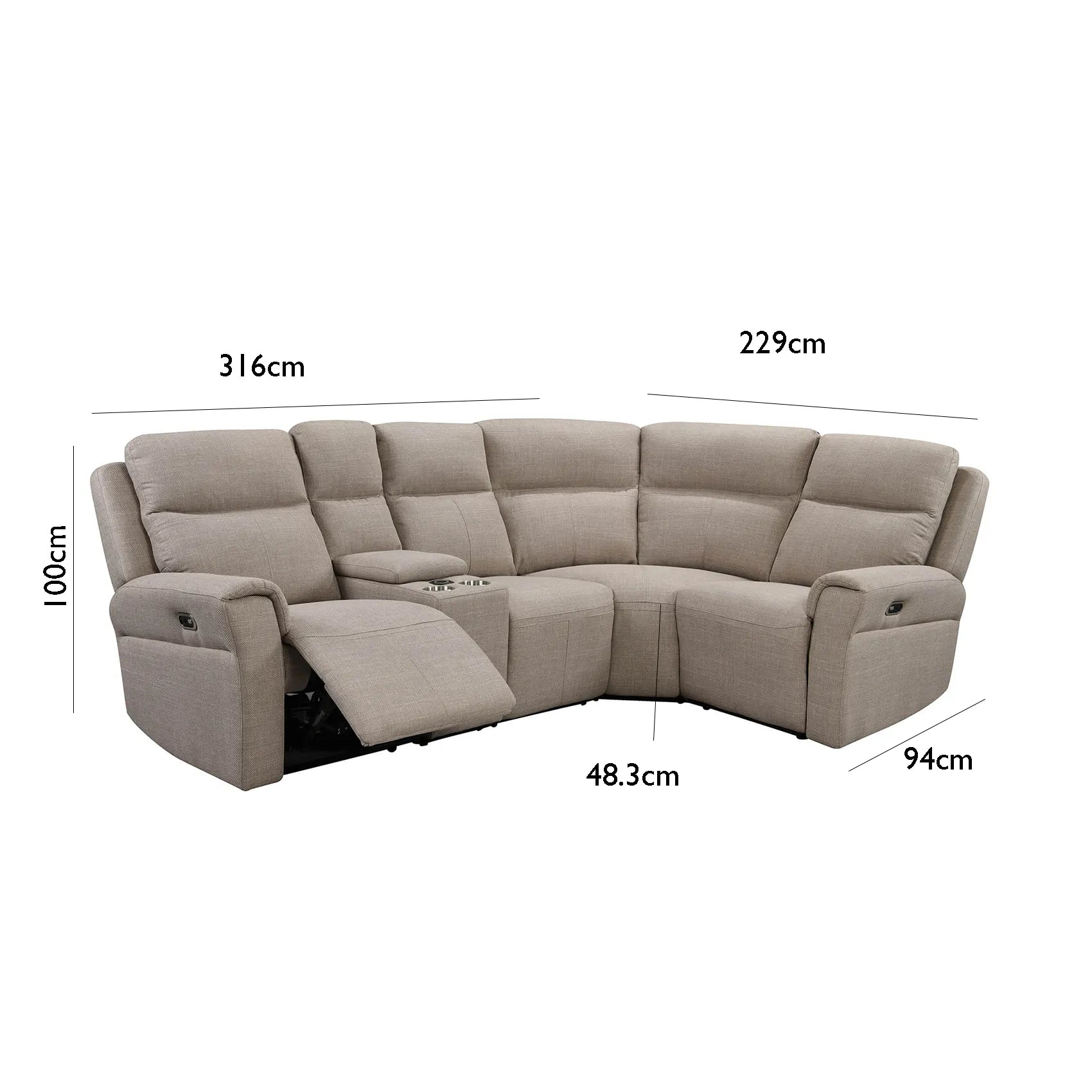 Dylan Fabric Corner Modular Power Recliner Sofa With Console