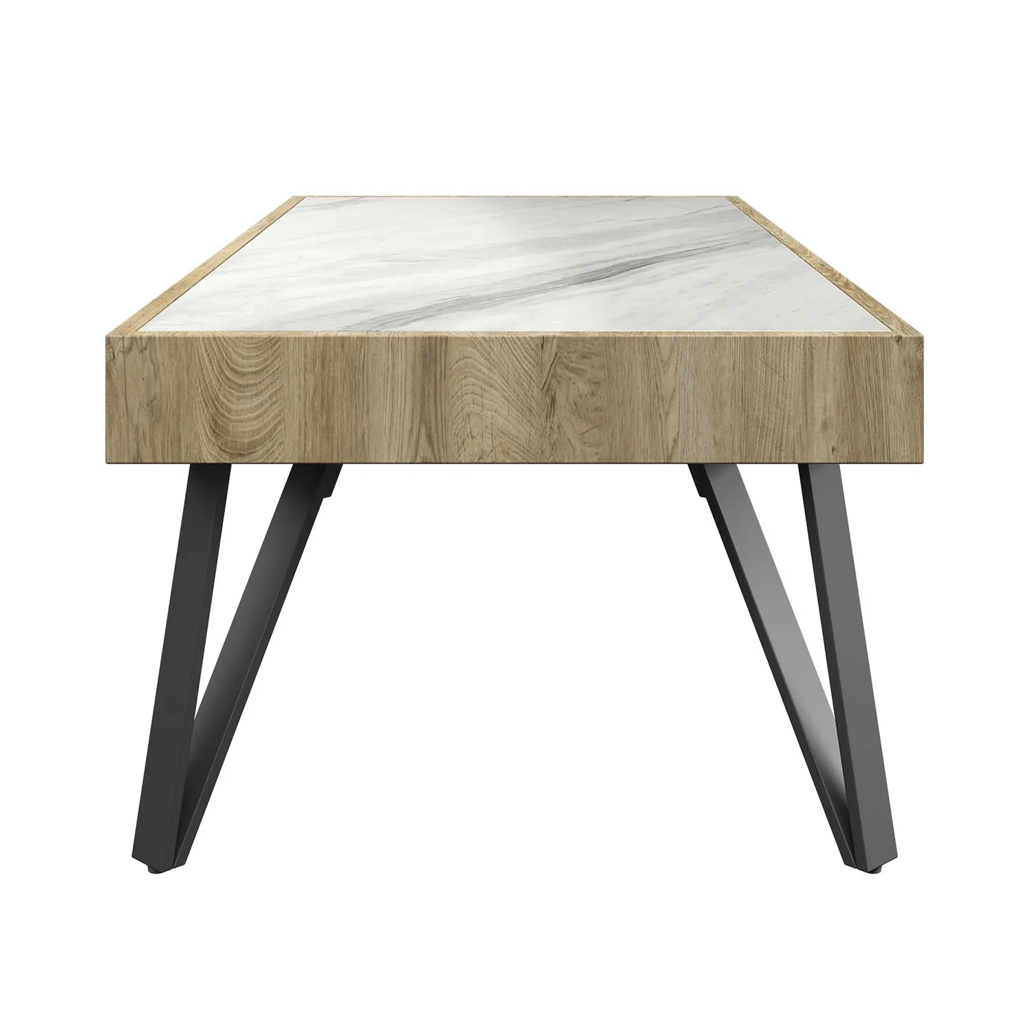 Ragnor White Ceramic & Wooden Frame Coffee Table. The Ragnor collection features a Coffee Table, Console Table and Side Table - Close Up of Leg Design