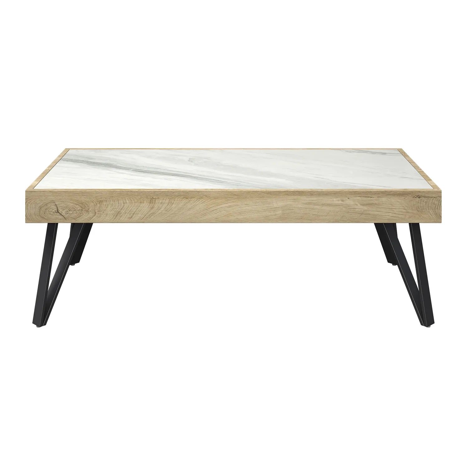 Ragnor White Ceramic & Wooden Frame Coffee Table. The Ragnor collection features a Coffee Table, Console Table and Side Table - Front View of Coffee Table