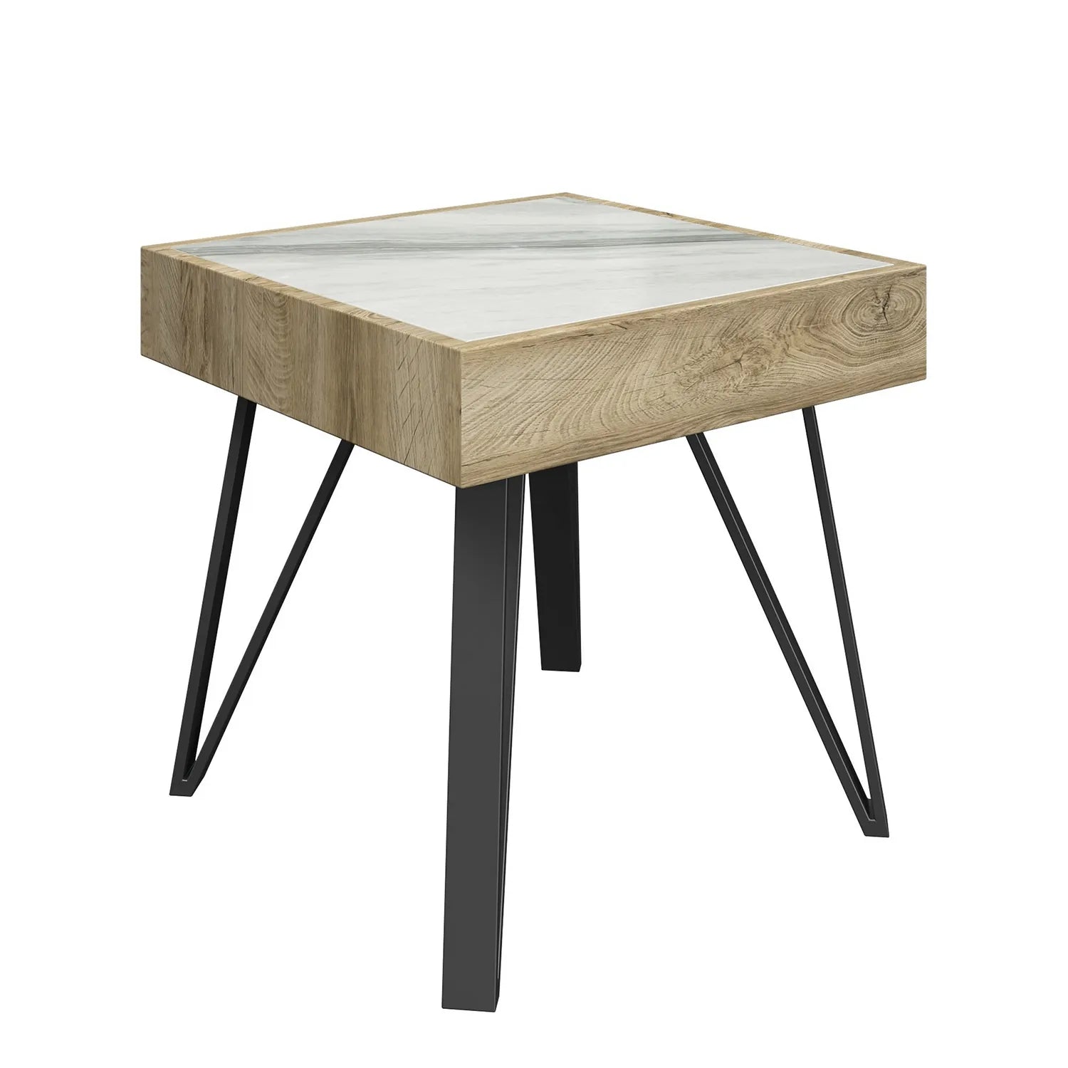 Ragnor White Ceramic & Wooden Frame Side Table. The Ragnor Collection features a Coffee Table, Console Table and Side Table