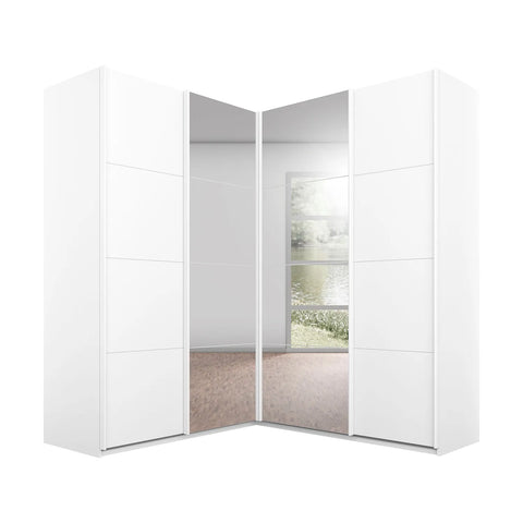 Rauch Lima 4 Door Sliding Corner Wardrobe in White colour With Mirror 