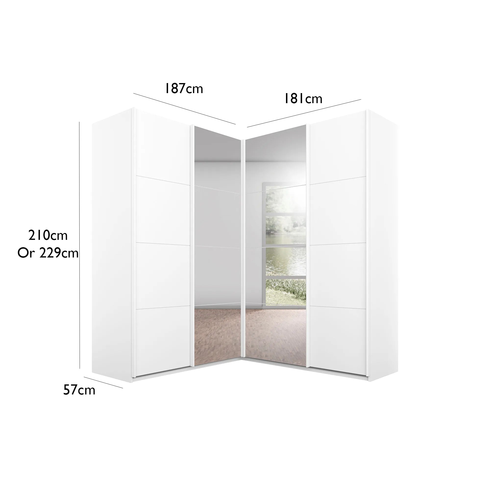 Rauch Lema 4 Door Sliding Corner Wardrobe - White Glass