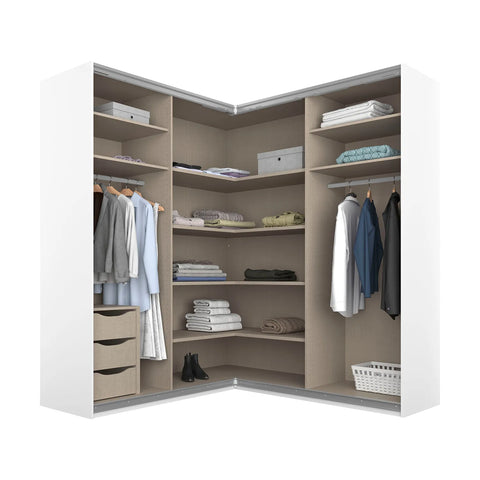 Rauch Lema 4 Door Sliding Corner Wardrobe in White High Gloss - Interior of the wardrobe with drawers 