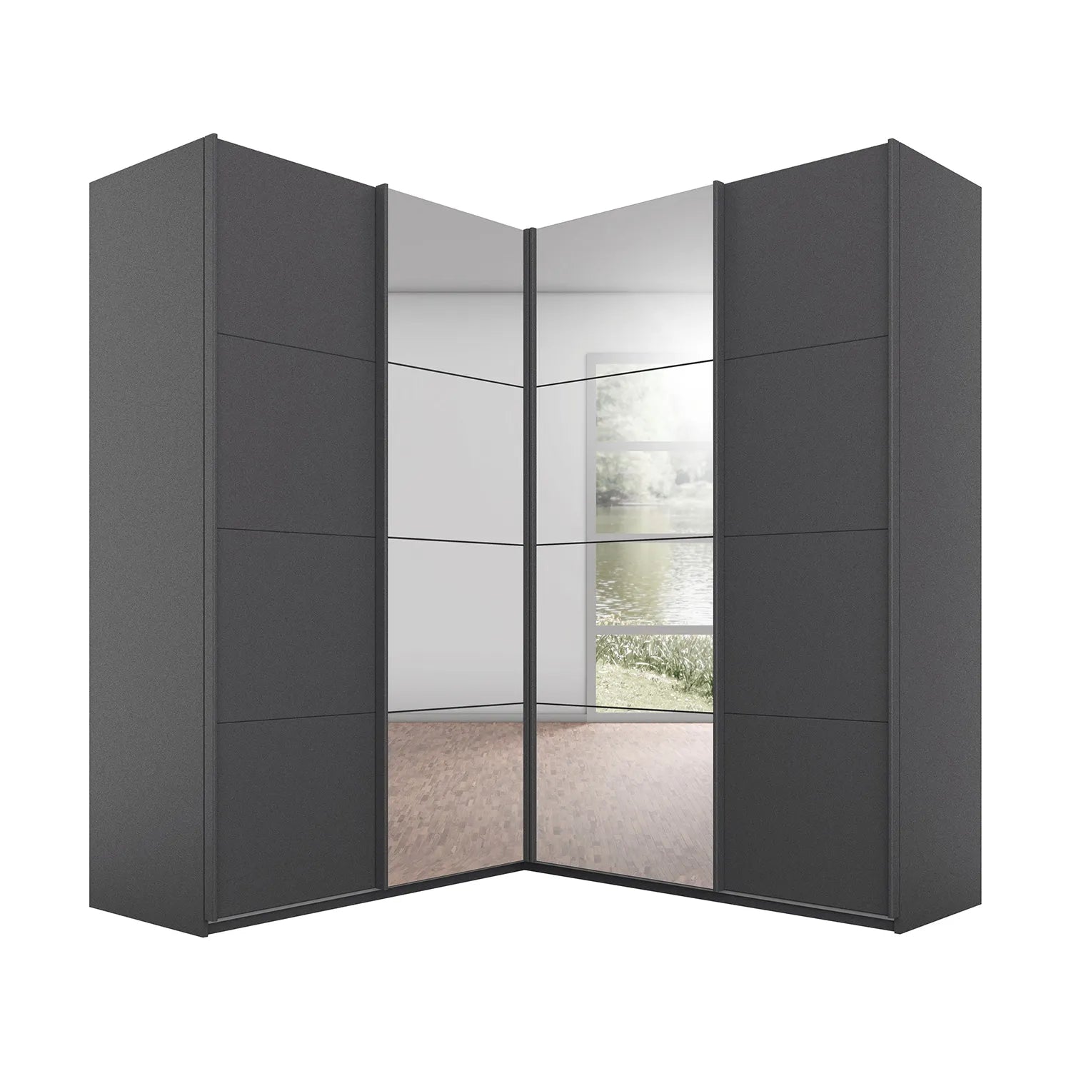 Rauch Lema 4 Door Sliding Corner Wardrobe - Metallic Grey