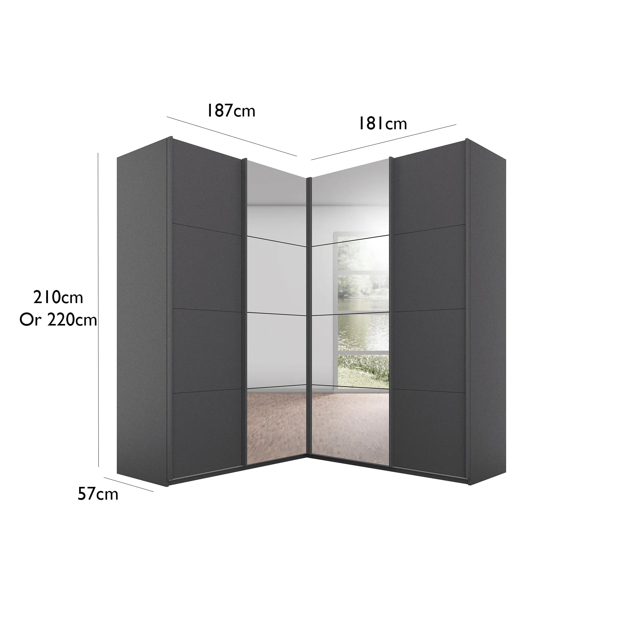 Rauch Lema 4 Door Sliding Corner Wardrobe - High Gloss Effect Grey