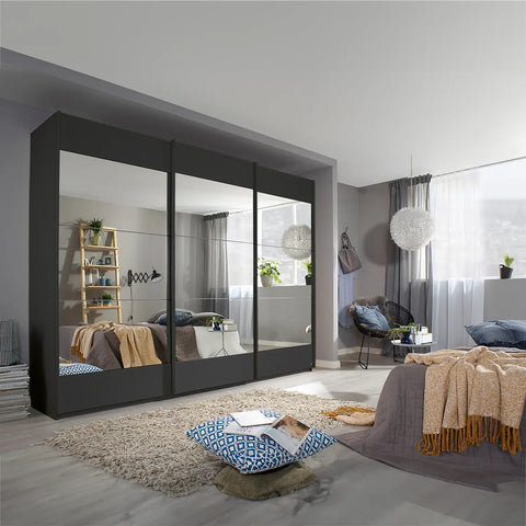 Mali Graphite 3 Sliding Door 271cm Wide Wardrobe with Mirror