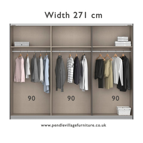 Mali Graphite 3 Sliding Door 271cm Wide Wardrobe with Mirror