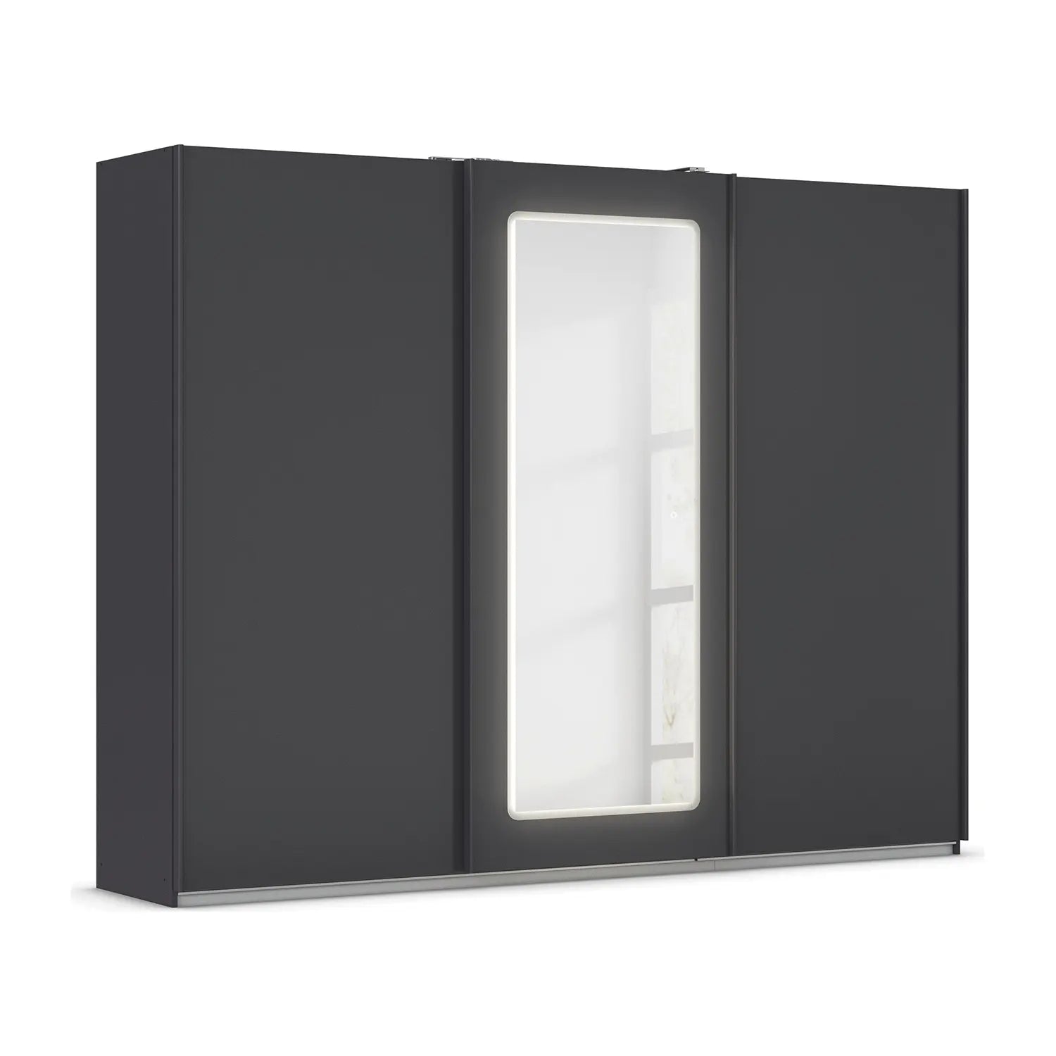 Arezzo 271cm Large 3 Door Sliding Wardrobe with Mirror & LED Light - Metallic Grey