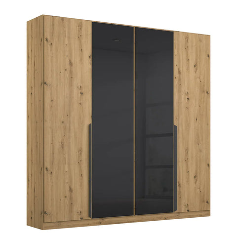 Artemis Oak & Champagne Glass 4 Door Hinged Wardrobe