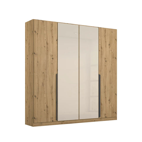 Artemis Oak & Champagne Glass 4 Door Hinged Wardrobe