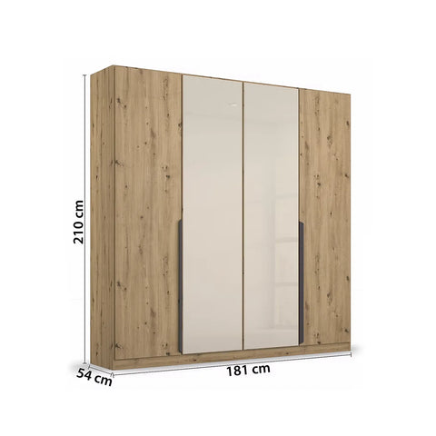 Artemis Oak & Champagne Glass 4 Door Hinged Wardrobe