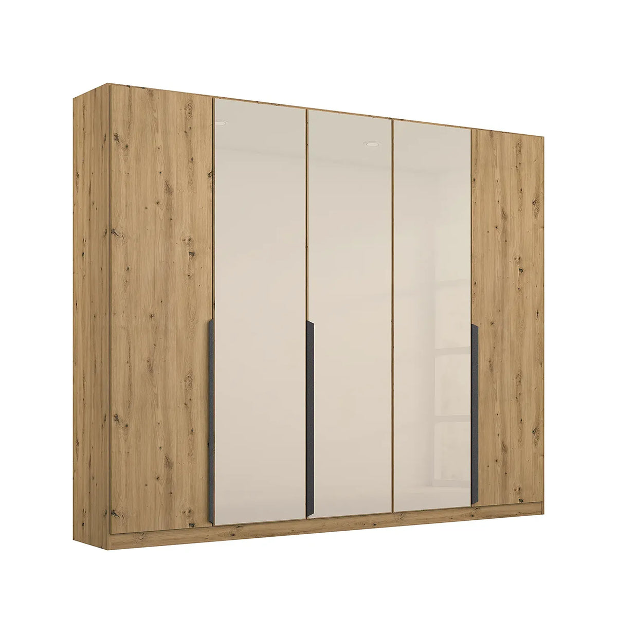 Artemis Oak & Champagne Glass 5 Door Hinged Wardrobe- 226cm