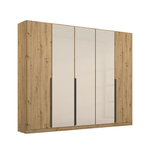 Artemis Oak & Champagne Glass 5 Door Hinged Wardrobe- 226cm