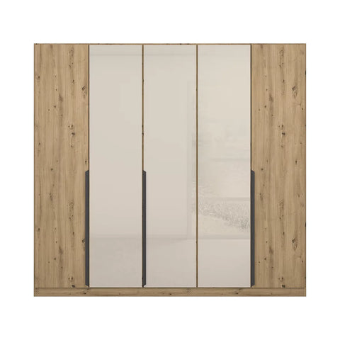 Artemis Oak & Champagne Glass 5 Door Hinged Wardrobe- 226cm