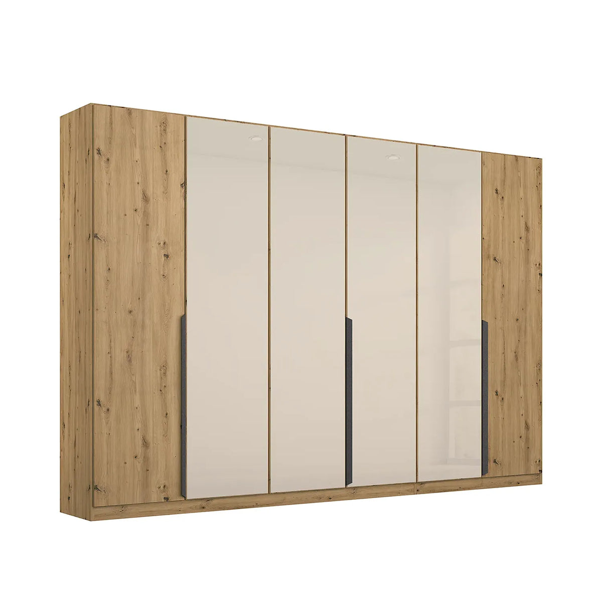 Artemis Oak & Champagne Glass 6 Door Hinged Wardrobe - 271cm