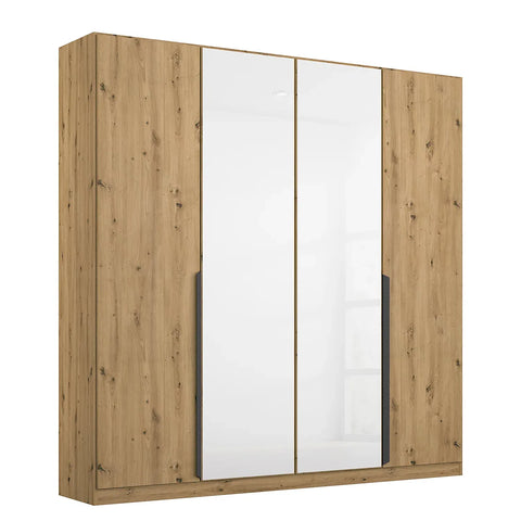 Artemis Oak & Champagne Glass 4 Door Hinged Wardrobe