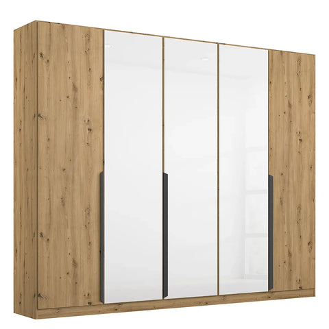 Artemis Oak & Champagne Glass 5 Door Hinged Wardrobe- 226cm