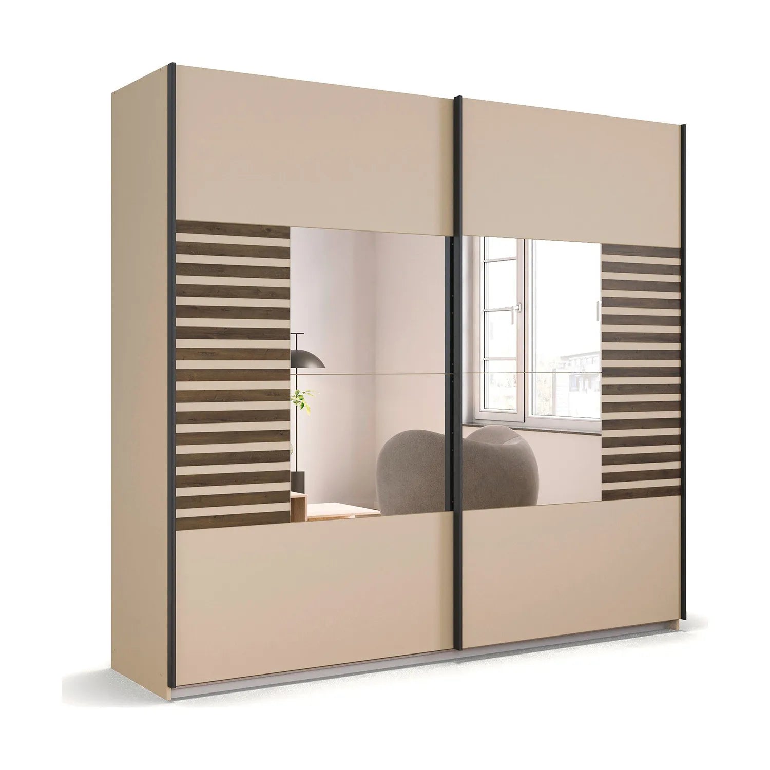 Rauch Barea Champagne Sliding Door Wardrobe With Mirror