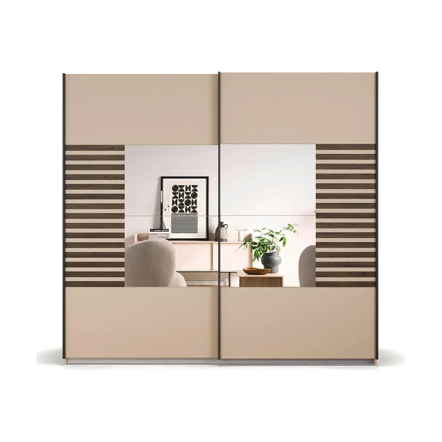 Rauch Barea Champagne Sliding Door Wardrobe With Mirror