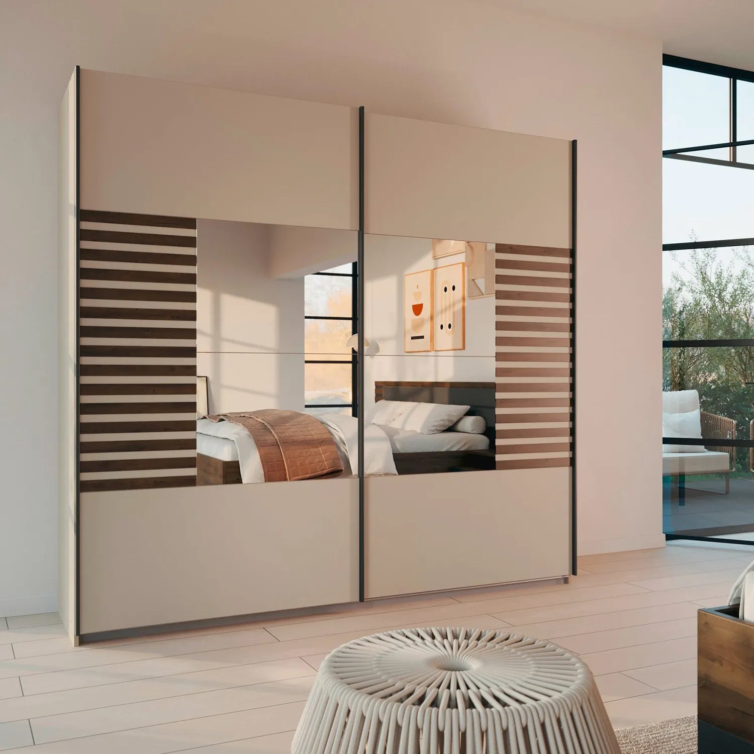 Rauch Barea Champagne Sliding Door Wardrobe With Mirror