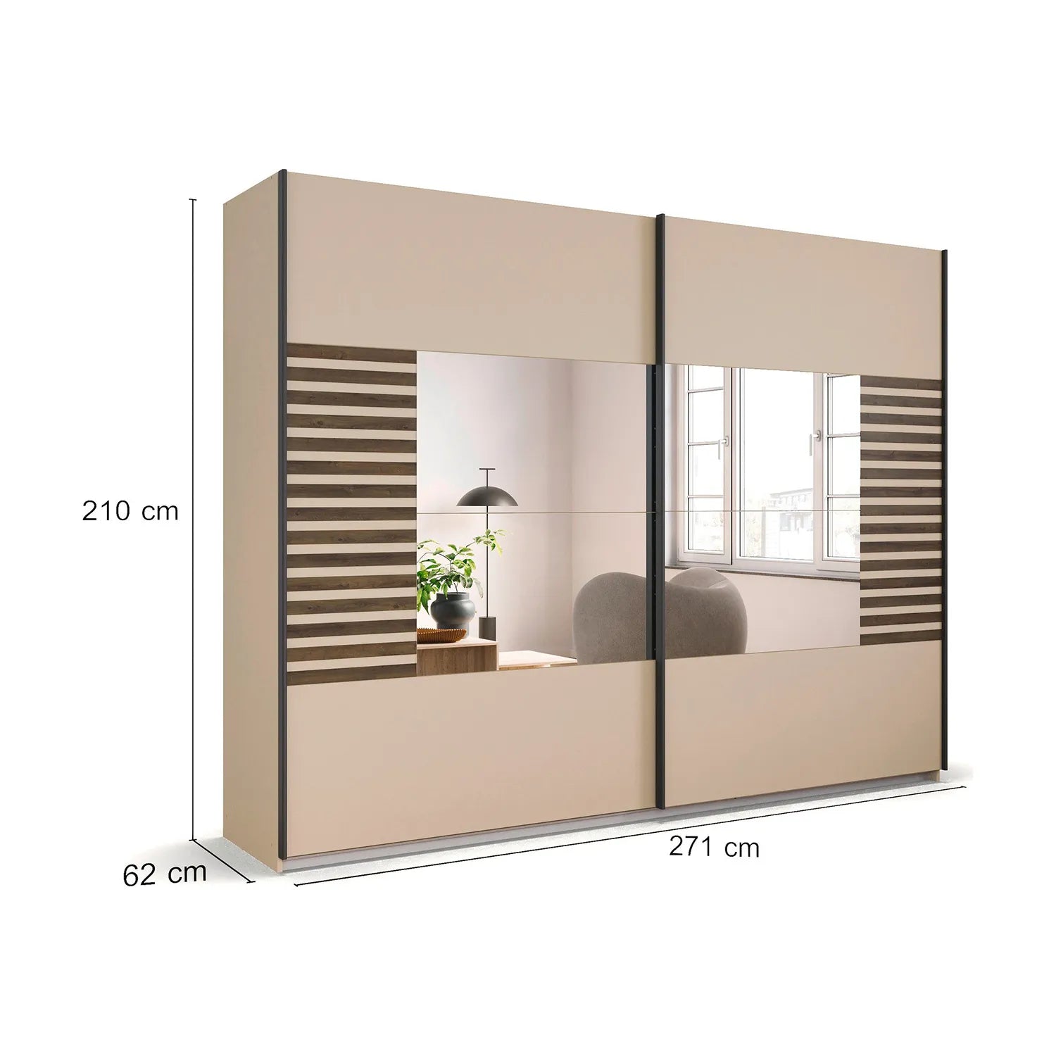 Rauch Barea Champagne Sliding Door Wardrobe With Mirror