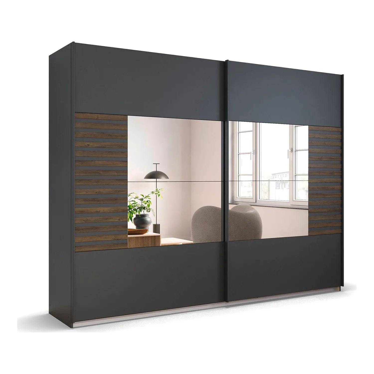 Rauch Barea Metallic Grey Sliding Door Wardrobe With Mirror