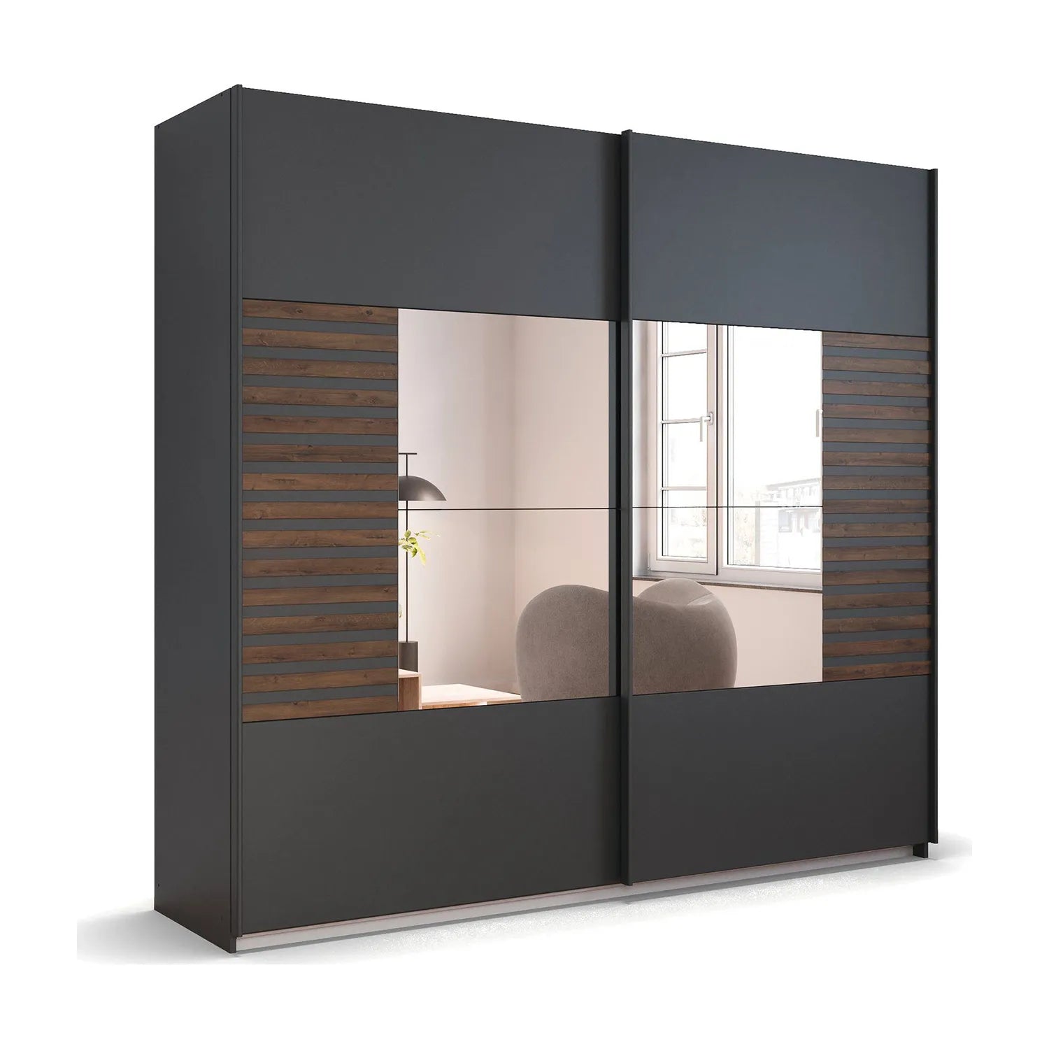 Rauch Barea Metallic Grey Sliding Door Wardrobe With Mirror