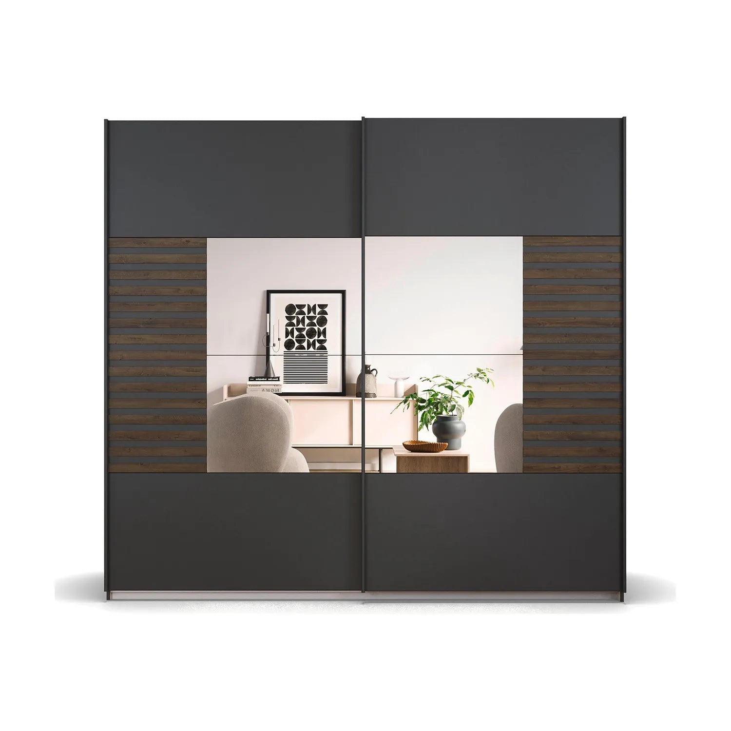 Rauch Barea Metallic Grey Sliding Door Wardrobe With Mirror