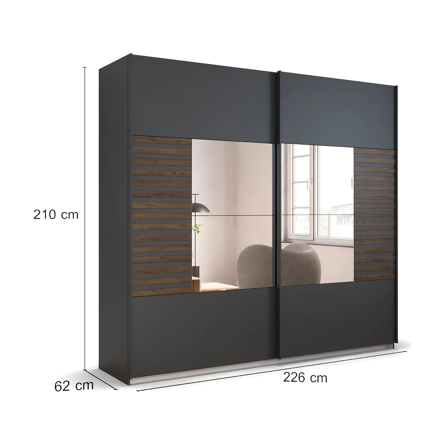 Rauch Barea Metallic Grey Sliding Door Wardrobe With Mirror