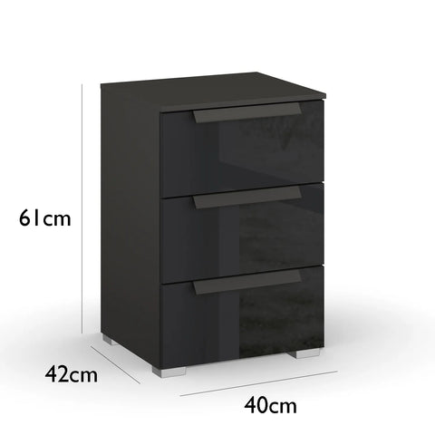 Rauch Perth 3 Drawer Basalt Glass Bedside Table