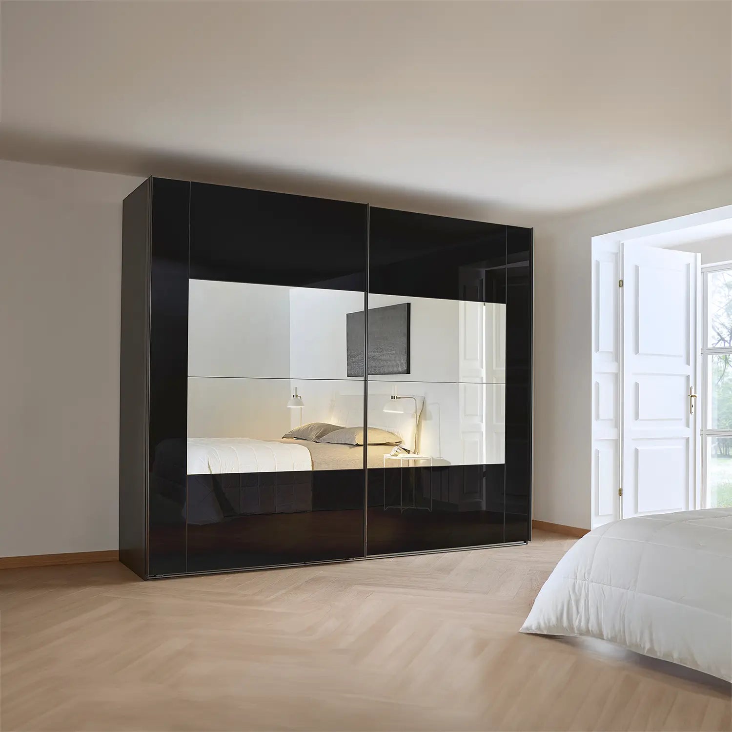 Rauch Basalt Glass Rio 181cm 2 Door Sliding Wardrobe, Dimensions: Width: 181cm, Height: Available in 223cm and 235cm, Depth: 68cm - Lifestyle Image