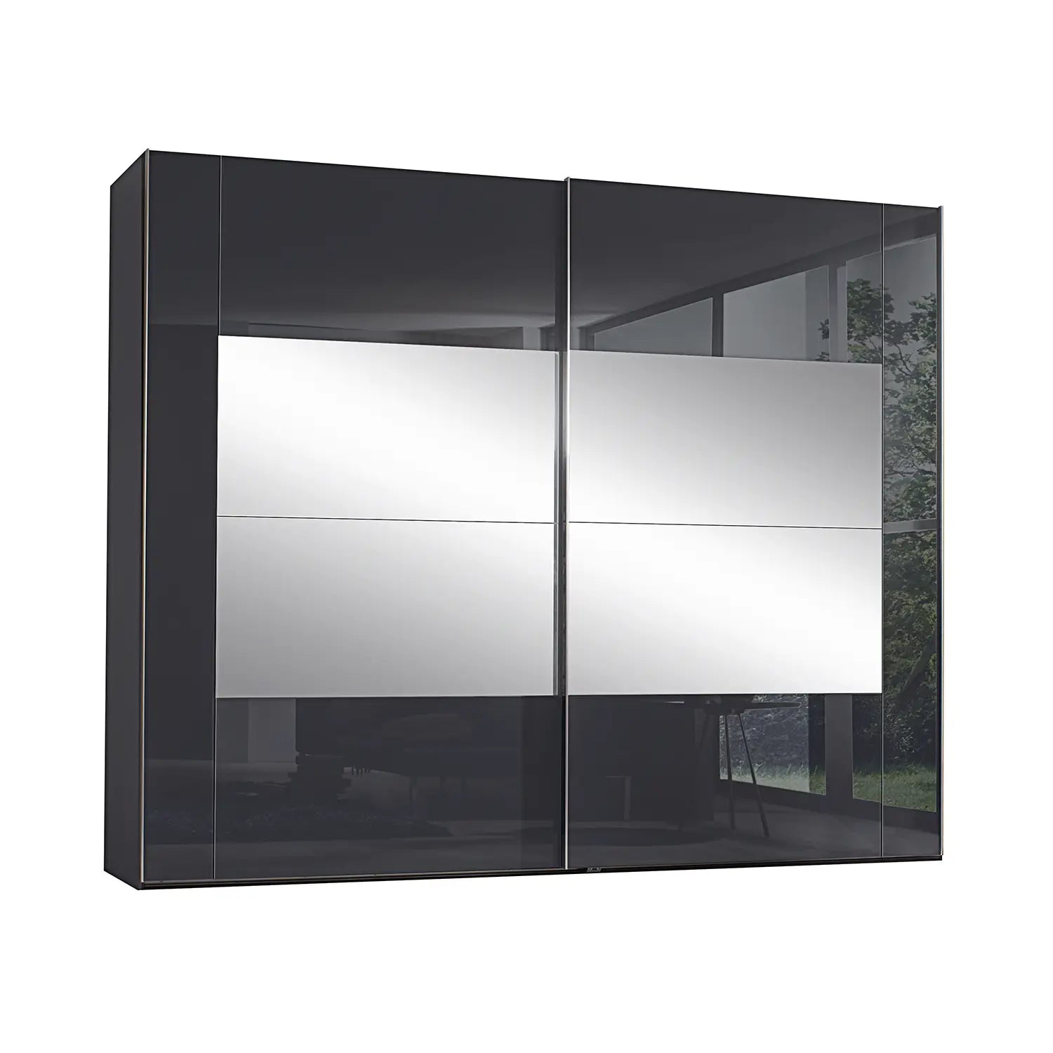 Rauch Basalt Glass Rio 181cm 2 Door Sliding Wardrobe, Dimensions: Width: 181cm, Height: Available in 223cm and 235cm, Depth: 68cm - Angled View