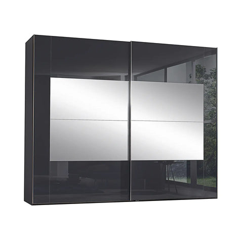 Rauch Basalt Glass Rio 226cm 2 Door Sliding Wardrobe, Dimensions: Width: 226cm, Height Available in 223cm and 235cm, Depth:68cm - Angled View