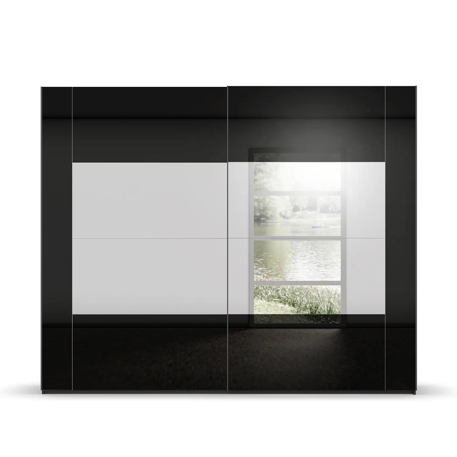 Rauch Basalt Glass Rio 181cm 2 Door Sliding Wardrobe, Dimensions: Width: 181cm, Height: Available in 223cm and 235cm, Depth: 68cm - Front View