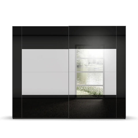 Rauch Basalt Glass Rio 226cm 2 Door Sliding Wardrobe, Dimensions: Width: 226cm, Height Available in 223cm and 235cm, Depth:68cm - Front View