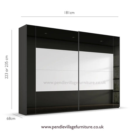 Rauch Basalt Glass Rio 181cm 2 Door Sliding Wardrobe, Dimensions: Width: 181cm, Height: Available in 223cm and 235cm, Depth: 68cm - Dimensions