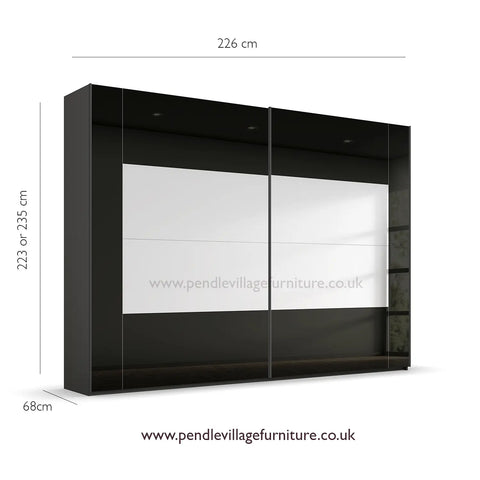 Rauch Basalt Glass Rio 226cm 2 Door Sliding Wardrobe, Dimensions: Width: 226cm, Height Available in 223cm and 235cm, Depth:68cm - Dimensions