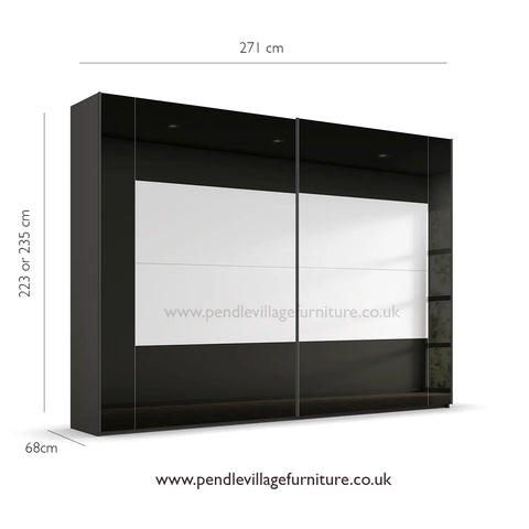 Rauch Basalt Glass Rio 271cm 2 Door Sliding Wardrobe, Dimensions: Width: 226cm, Height Available in 223cm and 235cm, Depth:68cm - Dimensions 