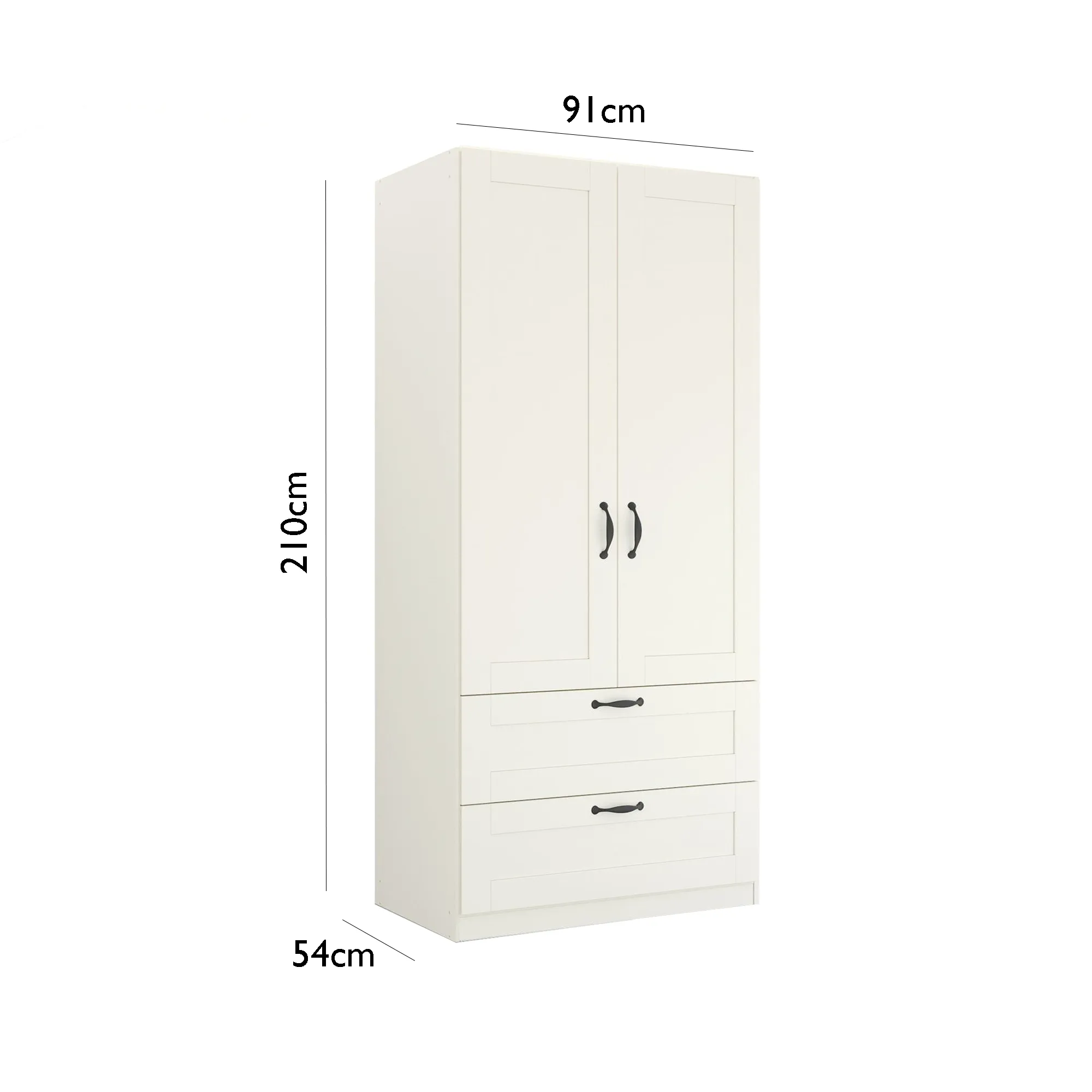 Rauch Cottage Small 2 Door Hinged Wardrobe with Drawers and Mirror - Dimensions