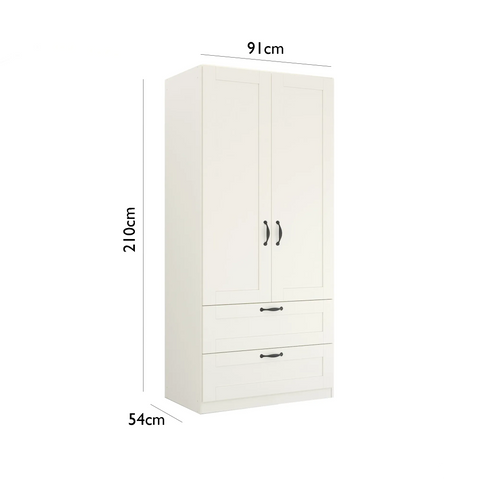 Rauch Cottage Small 2 Door Hinged Wardrobe with Drawers and Mirror - Dimensions