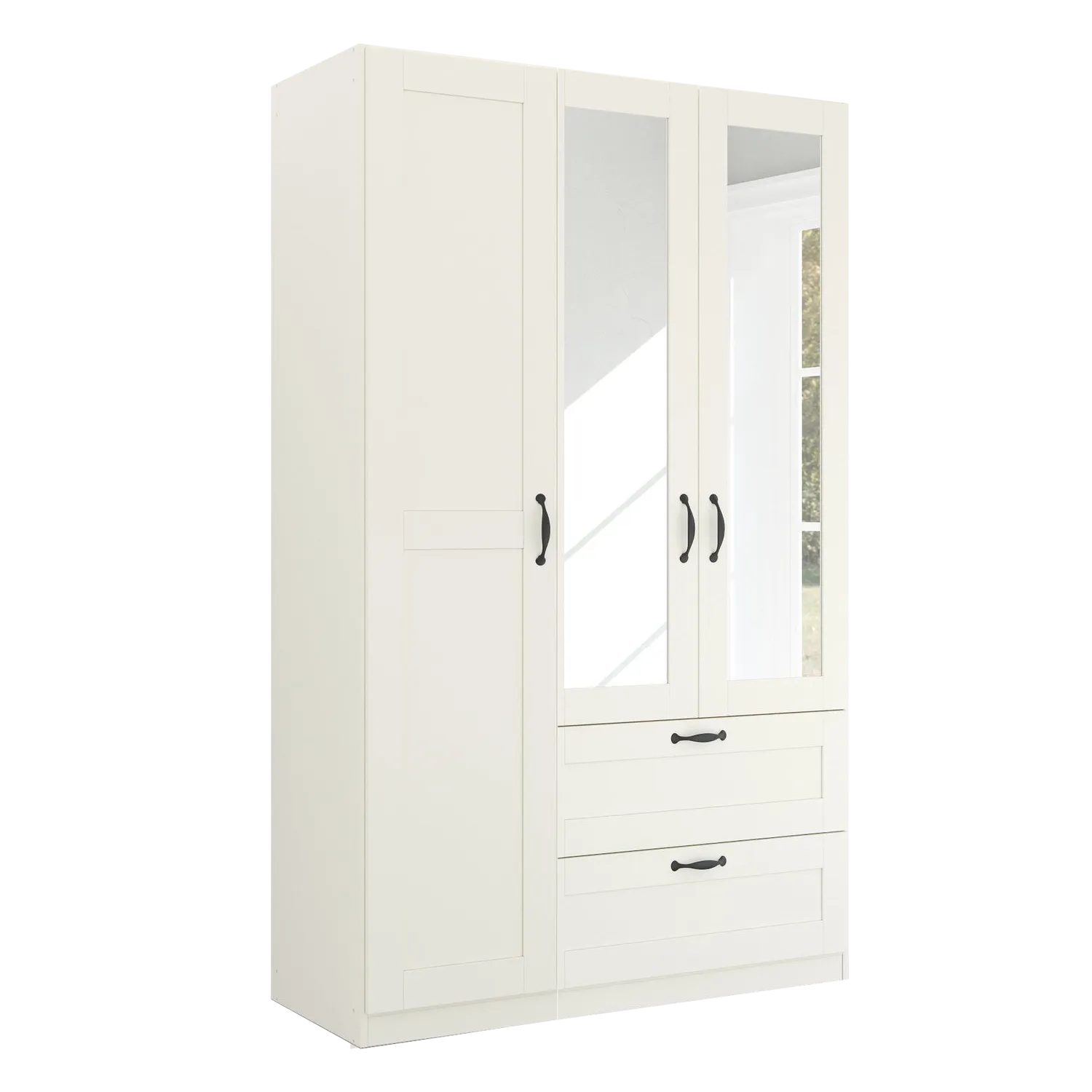 Rauch Cottage 136cm White 3 Door Wardrobe with Drawers and Mirrors