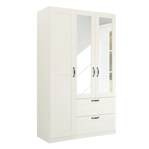 Rauch Cottage 136cm White 3 Door Wardrobe with Drawers and Mirrors