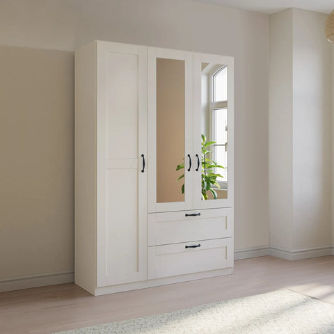 Rauch Cottage 136cm White 3 Door Wardrobe with Mirror and Drawers